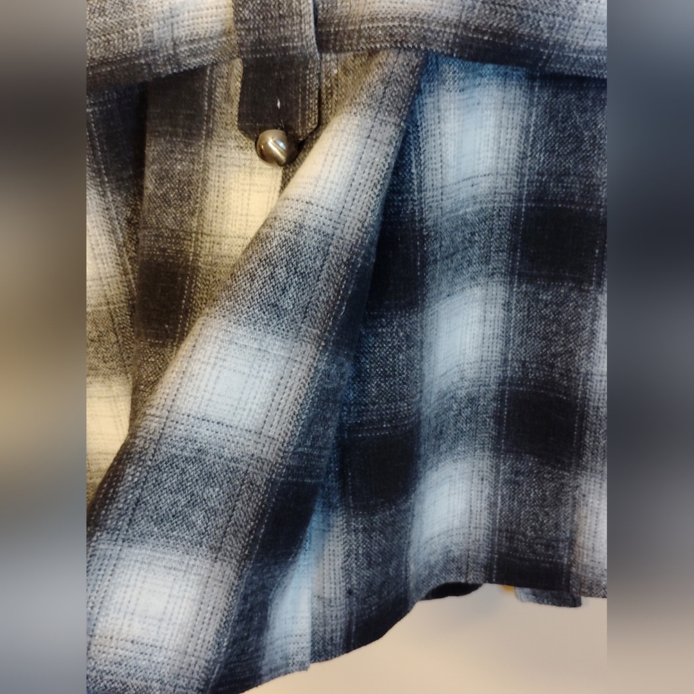 Decibel Black and White Pea Coat with Bold Plaid Pattern and Notched Lapel - Picture 7 of 8